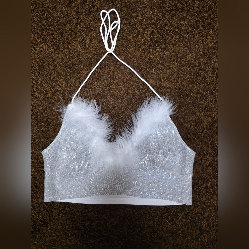 Elegant White Feather Trim Bralette